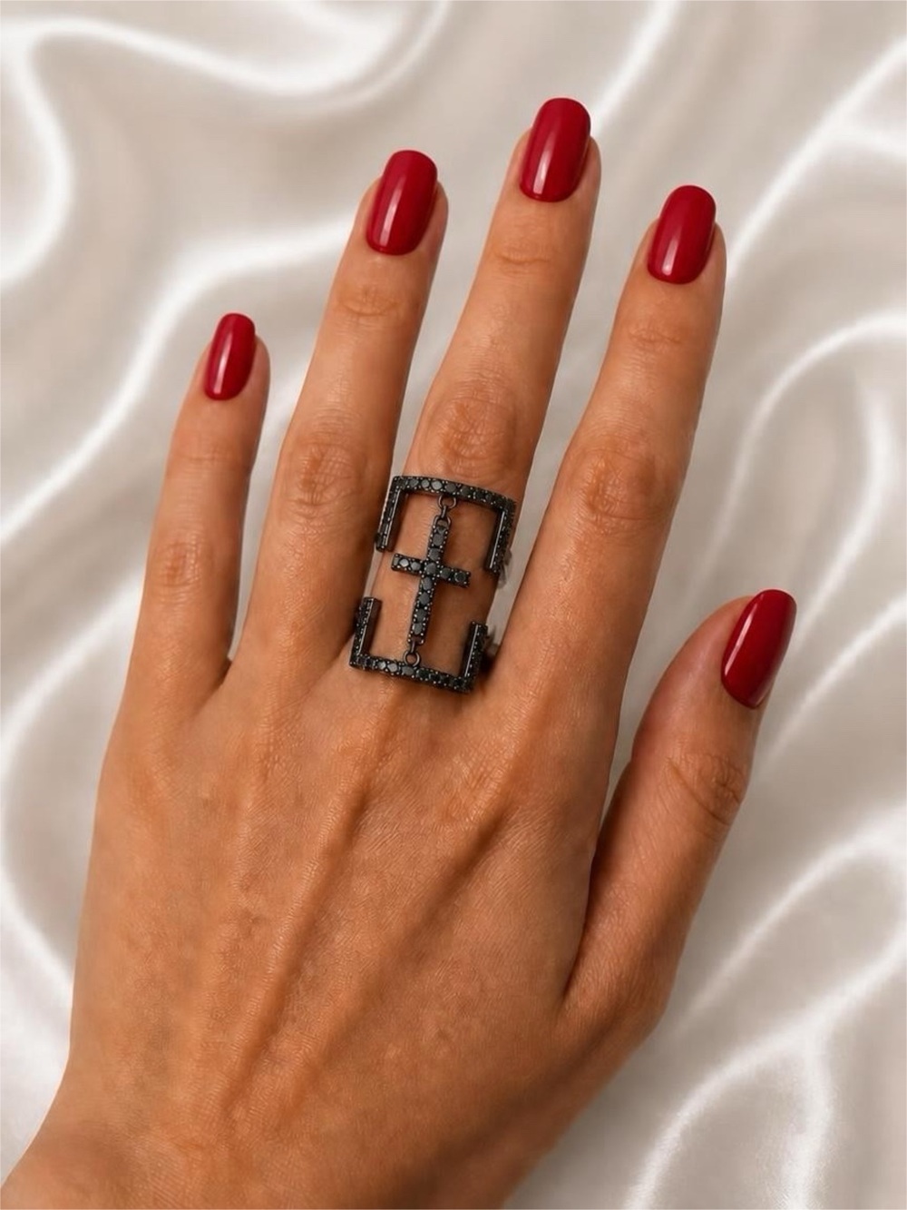 Stainless Steel Cross Tunnel Ring Gunmetal Color Size 5